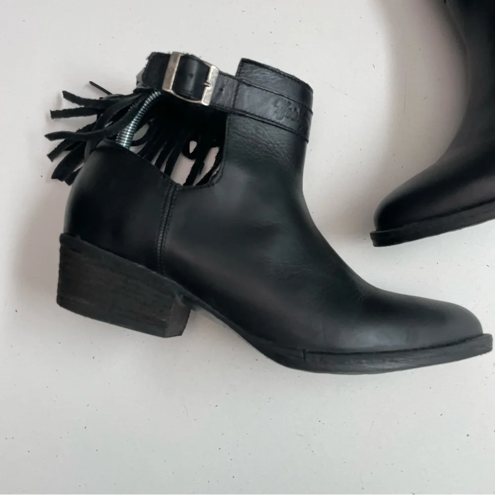 Harley Davidson Boots Amory Heeled Leather Ankle Fringe Buckle Braided Black - Picture 13 of 16